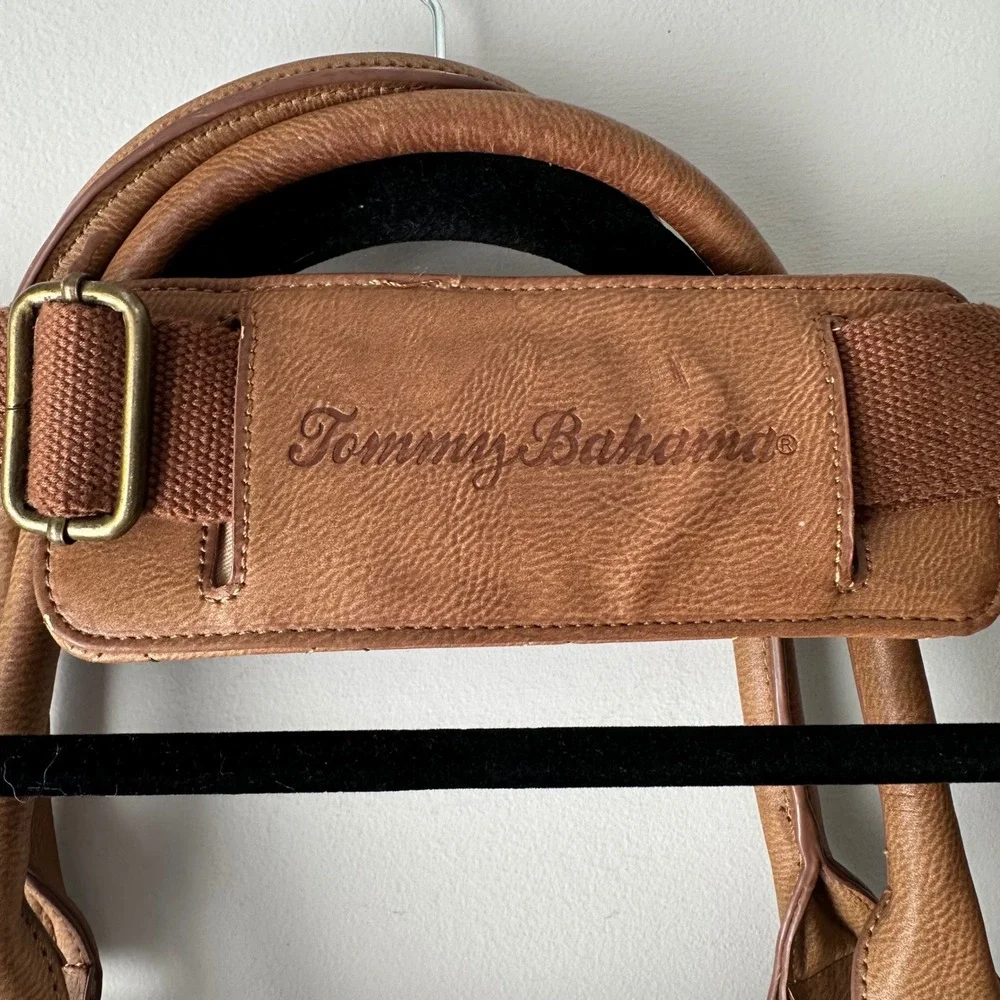 Tommy Bahama Tote Bag Womens Large Tan Chevron Woven Good Crossbody Travel